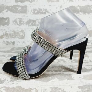 NEW Badgley Mischka Sade Black Rhinestone Heeled Summer Sandals K1023